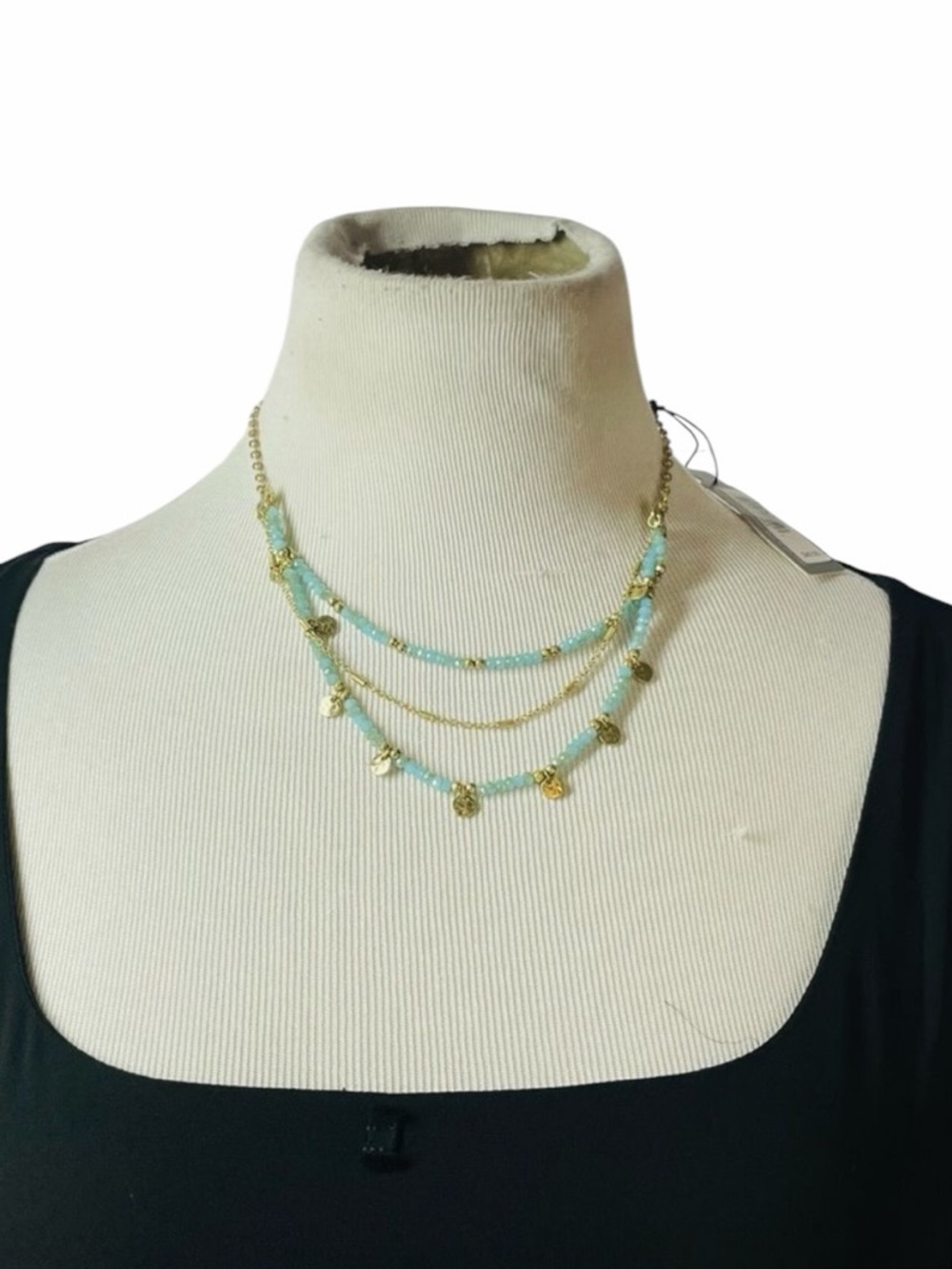 NWT Canvas Jewelry Blue Beaded Gold Disc Multistrand Necklace